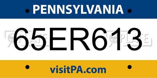 65ER613 Pennsylvania License Plate
