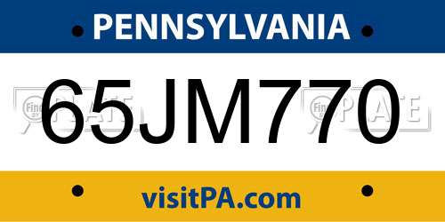 65JM770 Pennsylvania License Plate
