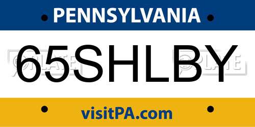 65SHLBY Pennsylvania License Plate