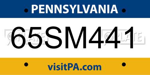 65SM441 Pennsylvania License Plate
