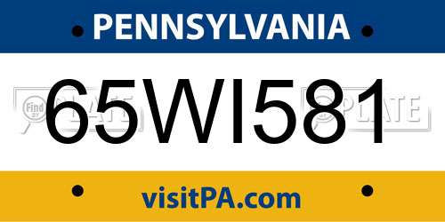 65WI581 Pennsylvania License Plate