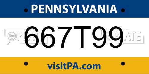 667T99 Pennsylvania License Plate