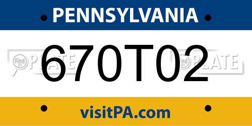 670T02 Pennsylvania License Plate