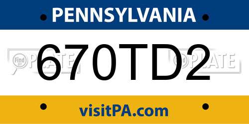 670TD2 Pennsylvania License Plate