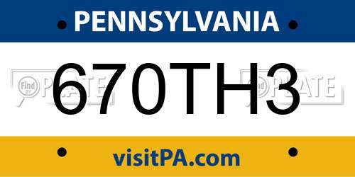 670TH3 Pennsylvania License Plate