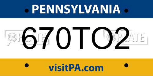 670TO2 Pennsylvania License Plate