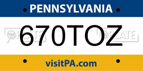 670TOZ Pennsylvania License Plate