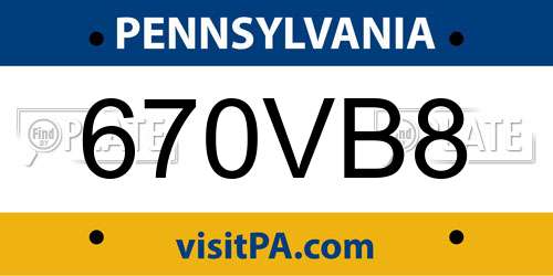 670VB8 Pennsylvania License Plate