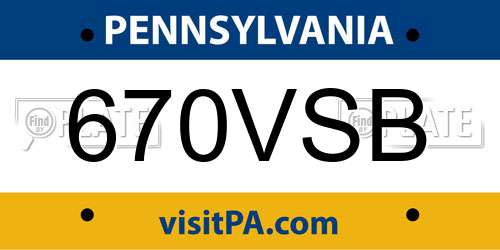 670VSB Pennsylvania License Plate