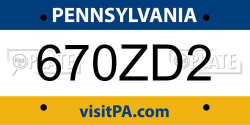 670ZD2 Pennsylvania License Plate