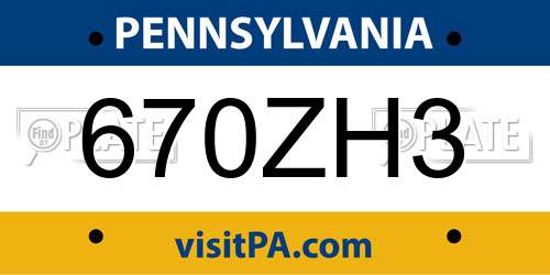670ZH3 Pennsylvania License Plate