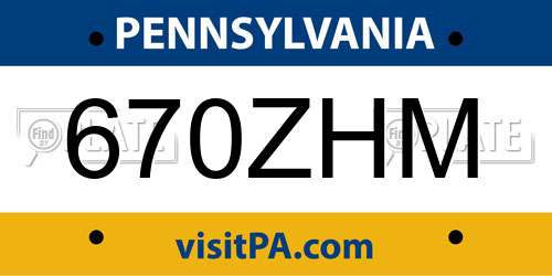 670ZHM Pennsylvania License Plate