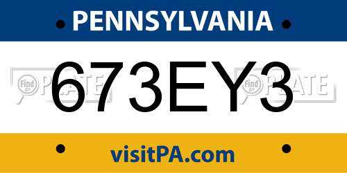673EY3 Pennsylvania License Plate