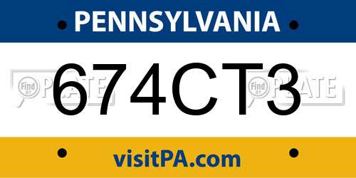 674CT3 Pennsylvania License Plate