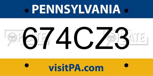 674CZ3 Pennsylvania License Plate