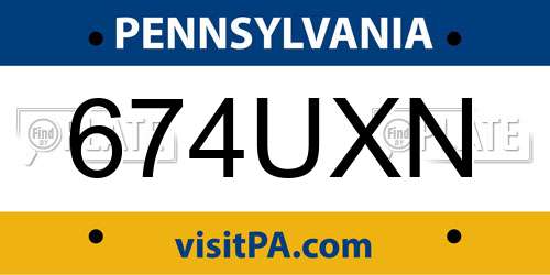 674UXN Pennsylvania License Plate