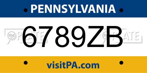 6789ZB Pennsylvania License Plate
