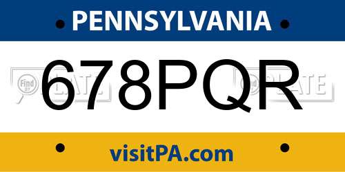 678PQR Pennsylvania License Plate