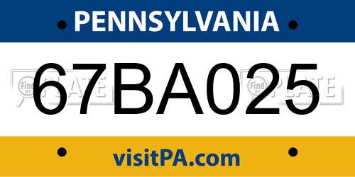 67BA025 Pennsylvania License Plate