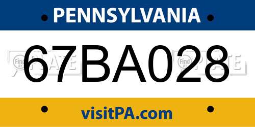 67BA028 Pennsylvania License Plate