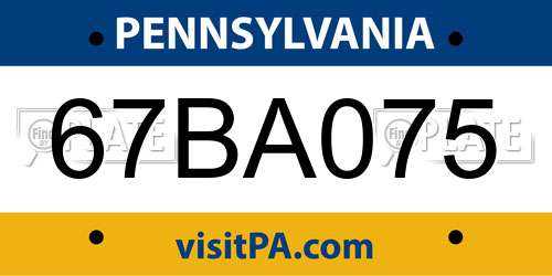 67BA075 Pennsylvania License Plate