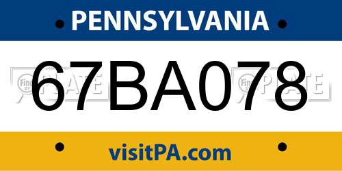 67BA078 Pennsylvania License Plate