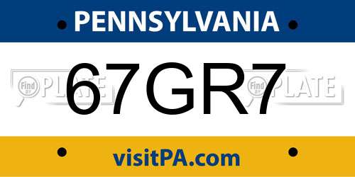 67GR7 Pennsylvania License Plate