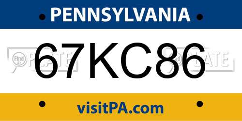 67KC86 Pennsylvania License Plate