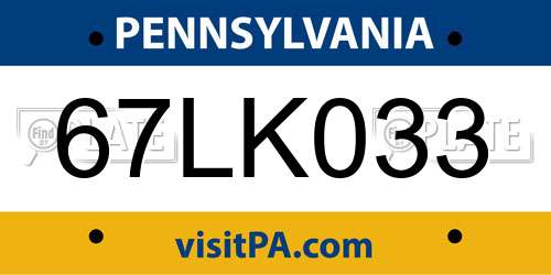 67LK033 Pennsylvania License Plate