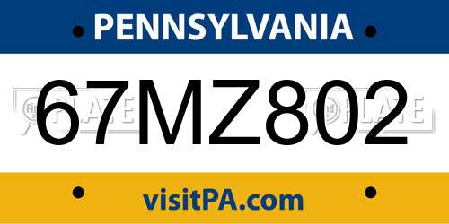 67MZ802 Pennsylvania License Plate