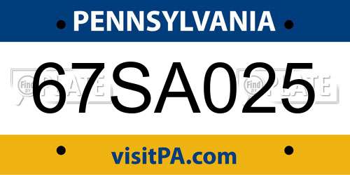 67SA025 Pennsylvania License Plate