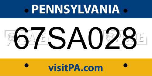 67SA028 Pennsylvania License Plate