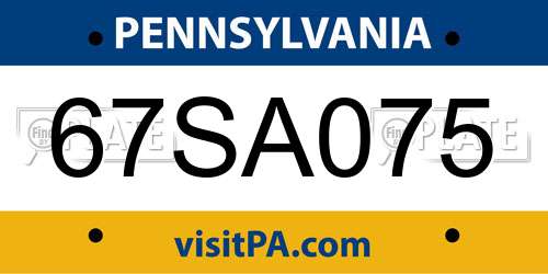 67SA075 Pennsylvania License Plate