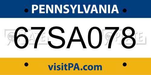 67SA078 Pennsylvania License Plate