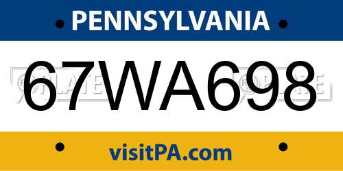67WA698 Pennsylvania License Plate