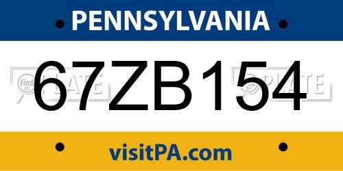 67ZB154 Pennsylvania License Plate