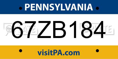 67ZB184 Pennsylvania License Plate