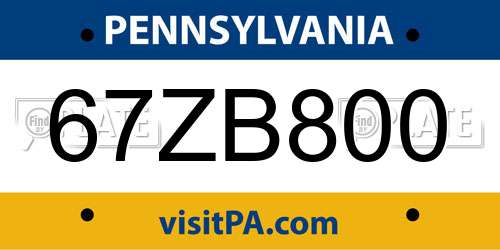67ZB800 Pennsylvania License Plate