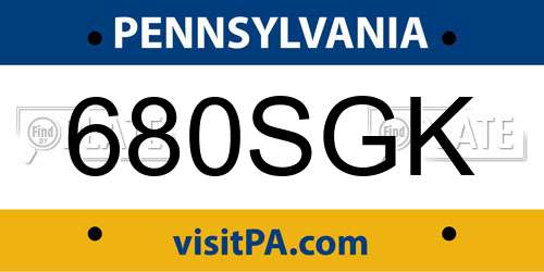 680SGK Pennsylvania License Plate