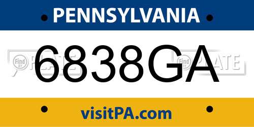 6838GA Pennsylvania License Plate