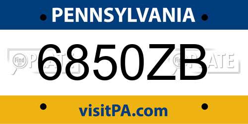 6850ZB Pennsylvania License Plate