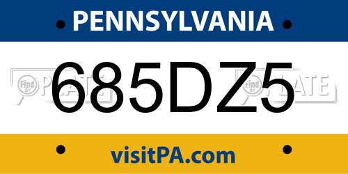 685DZ5 Pennsylvania License Plate