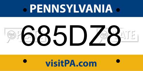 685DZ8 Pennsylvania License Plate