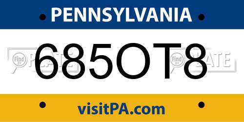 685OT8 Pennsylvania License Plate