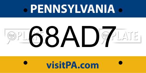 68AD7 Pennsylvania License Plate