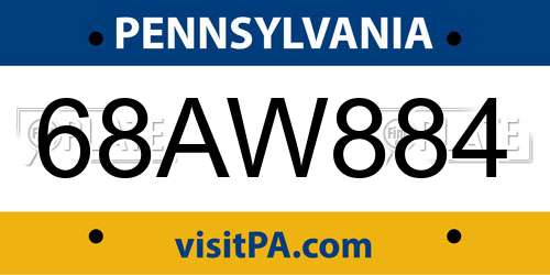 68AW884 Pennsylvania License Plate