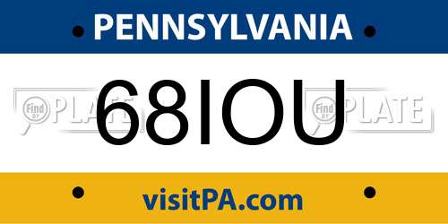 68IOU Pennsylvania License Plate