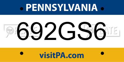 692GS6 Pennsylvania License Plate