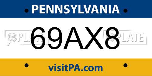 69AX8 Pennsylvania License Plate