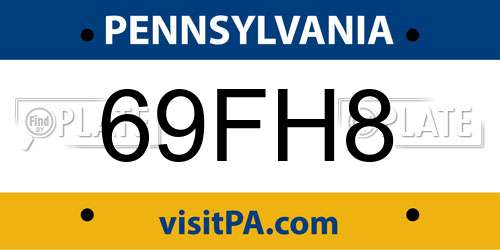 69FH8 Pennsylvania License Plate